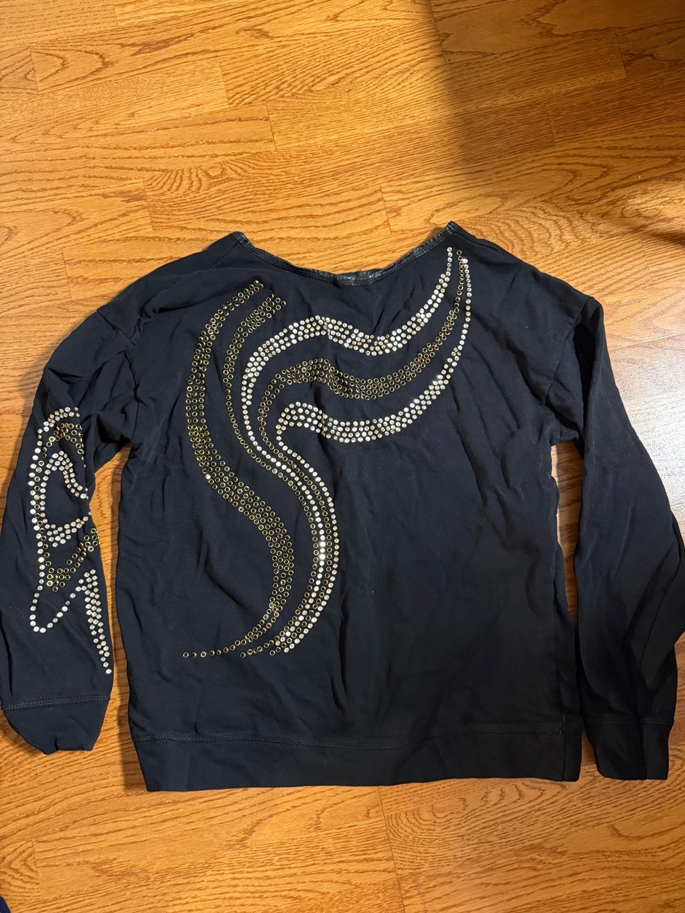 Zara Black Long Sleeve Studded Crewneck Sweatshirt with Gold & Silver Accents